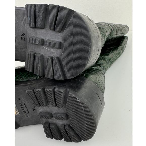 AQUATALIA Green Lilah Soft Croc Embossed Leather Pull-On Lug Sole Boot Size 5.5 - Picture 11 of 12